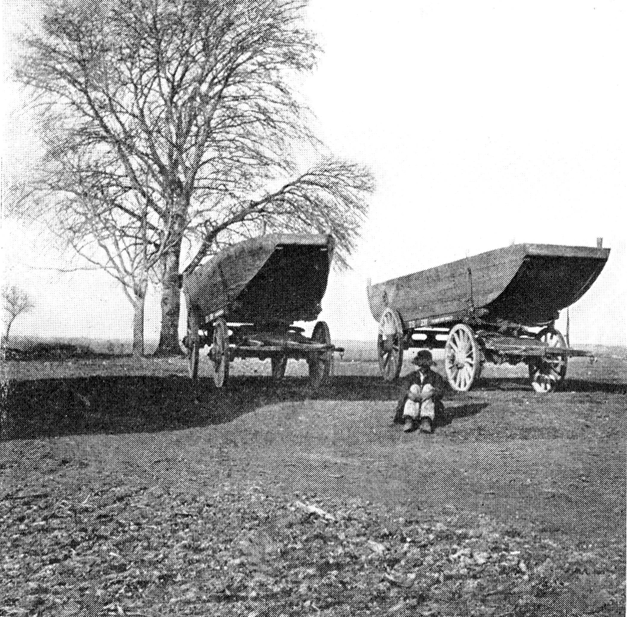 Pontoon boats on wagons. 