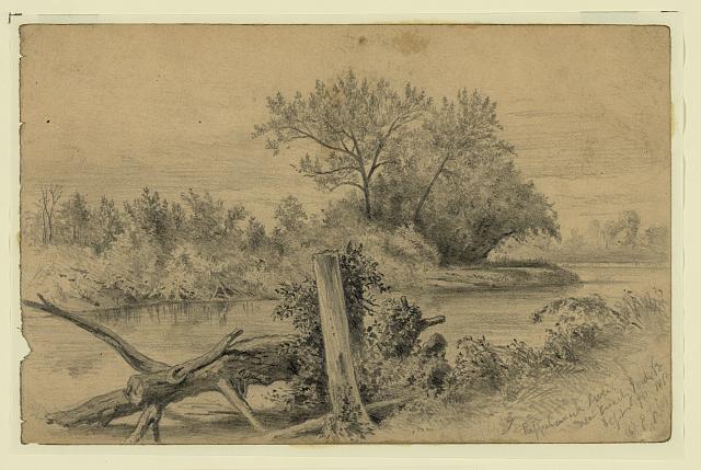 The Rappahannock near Beverly Ford. George Custer crossed the river here with John Buford's Left Wing on the morning of June 9, 1863. Courtesy of the Library of Congress