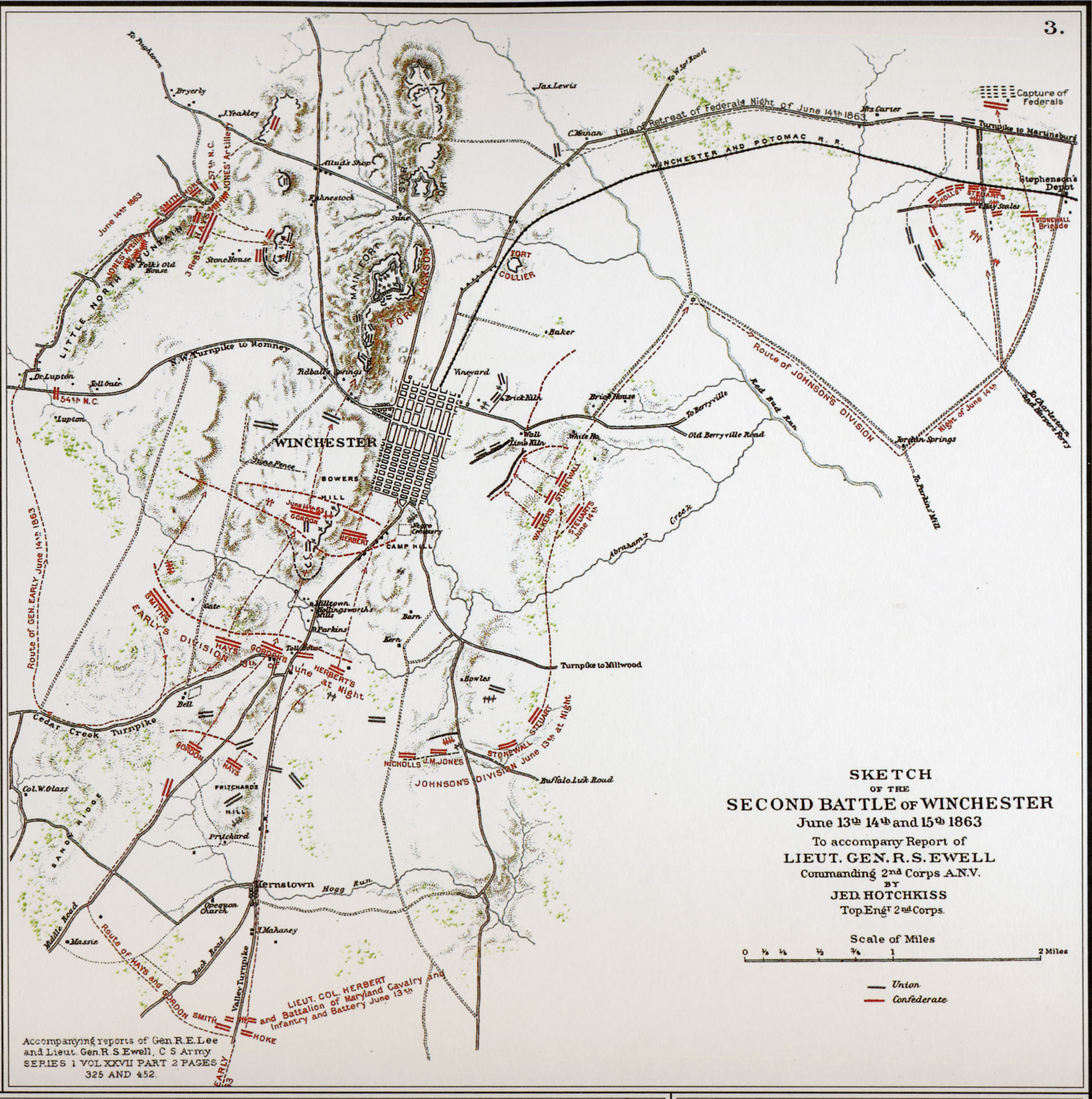 Confederate Jed Hotchkiss's sketch of the Battle of Second Winchester