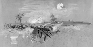 wartime sketch of the fight at Reed's Bridge