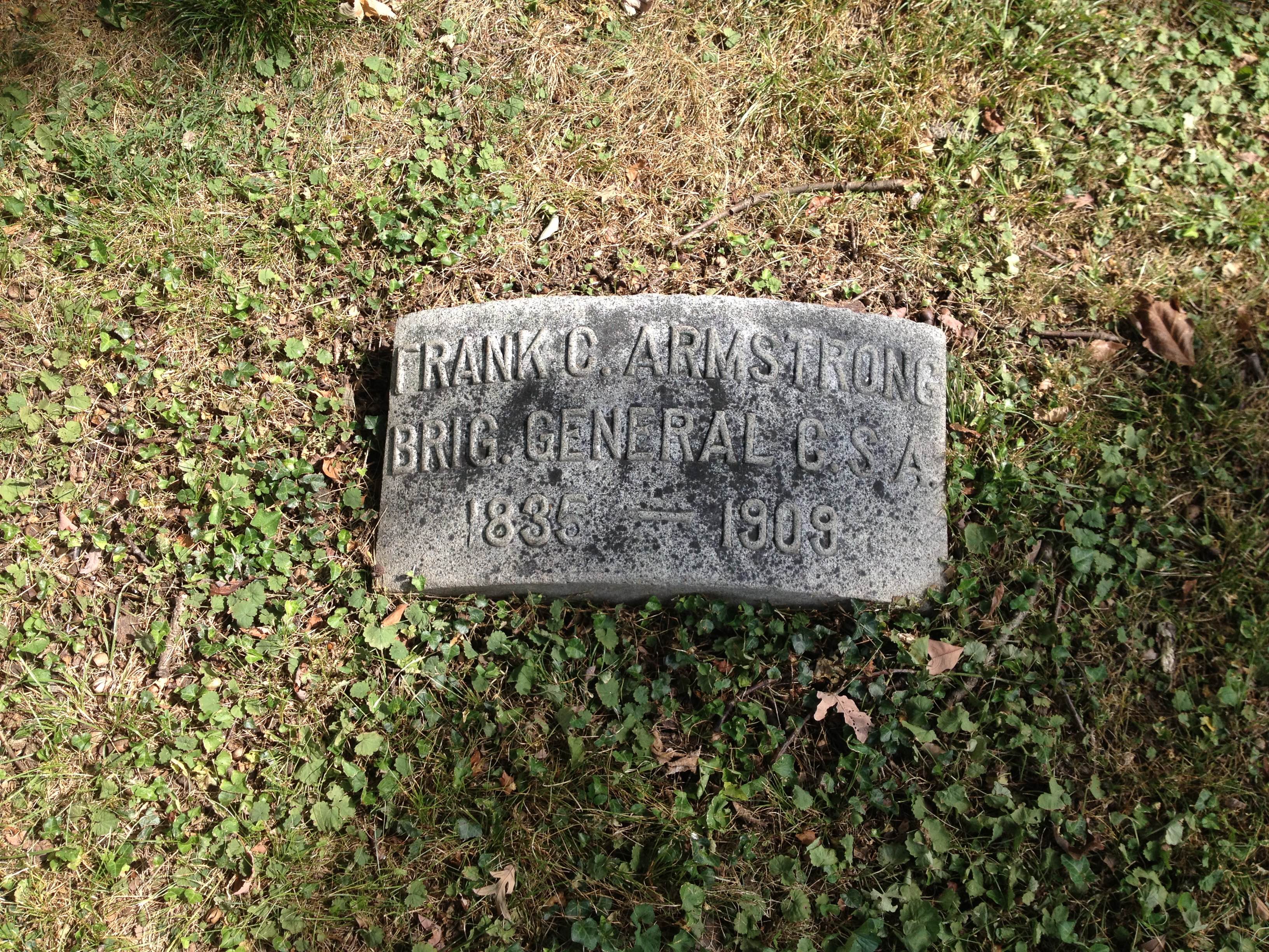 Foot stone of Brigadier General Frank C. Armstrong's grave site, recognizing his rank