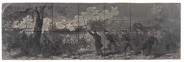 Butler's Yankees assault the Confederate position at Big Bethel Church. Courtesy of the Library of Congress.