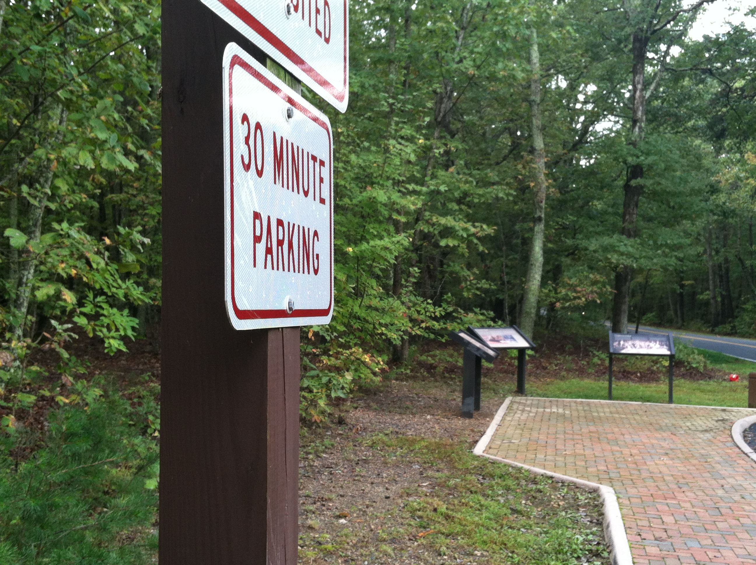Longstreet wounding site on the Wilderness Battlefield. Note the "30 Minute Parking Site." As compared with Jackson's wounding site, 3.5 miles away at Chancellorsville, Longstreet has a few markers and parking spaces, while Jackson's site has a full blown visitor center, walking trail, monuments, and guided tours. 