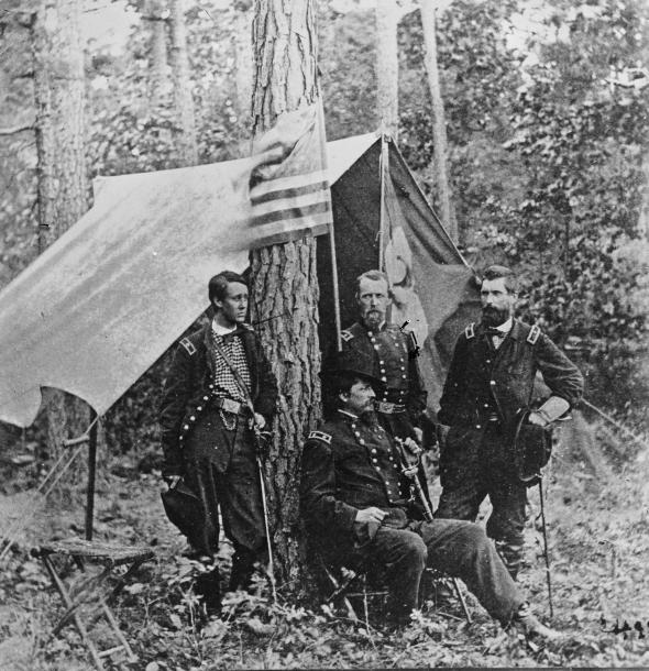 From left to right-Francis Barlow, David Birney, John Gibbon, Winfield Scott Hancock (seated)