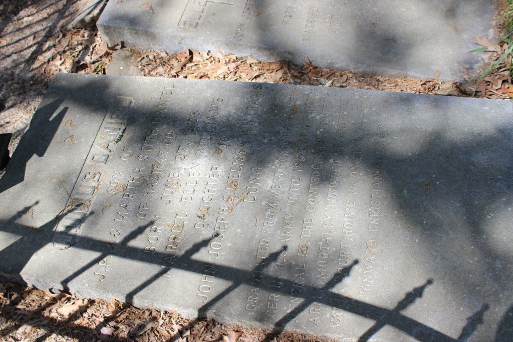 Brig. Gen. Junius Daniel's grave, with the setting sun casting shadows