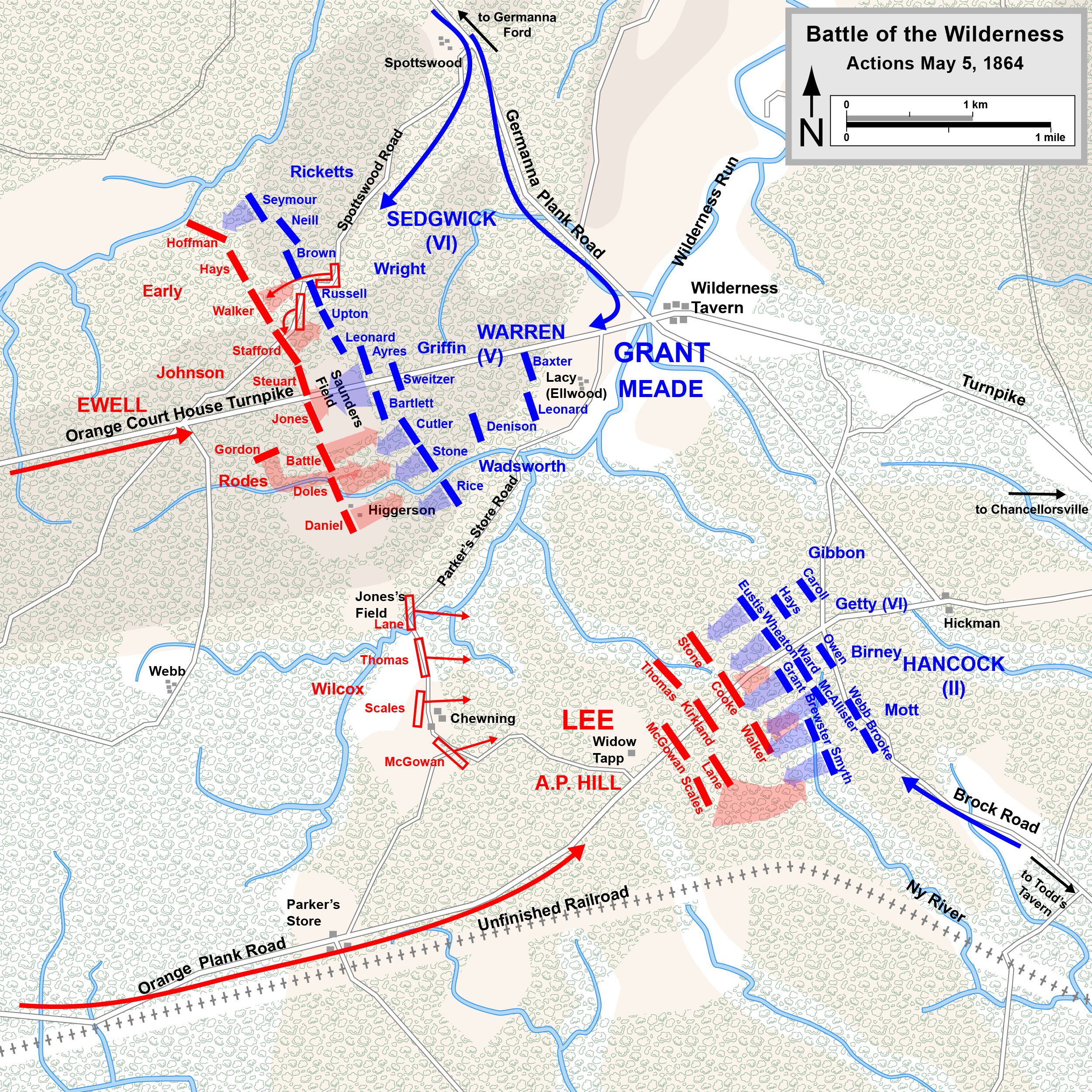 Action in the Wilderness, May 5, 1864. Map created by Hal Jesperson www.cwmaps.com