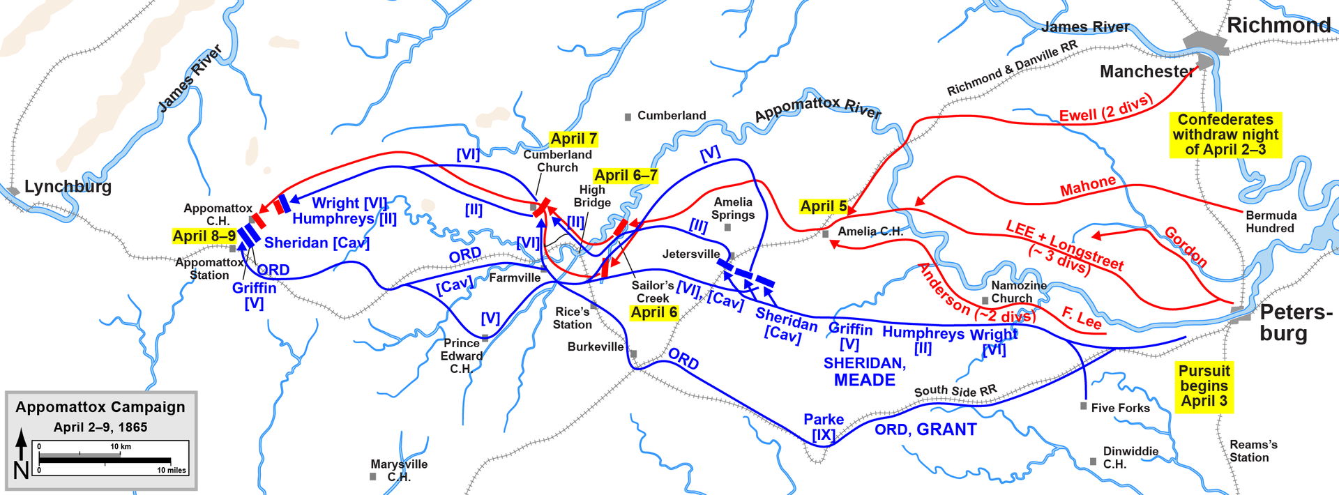 The Appomattox Campaign. Map by Hal Jesperson.