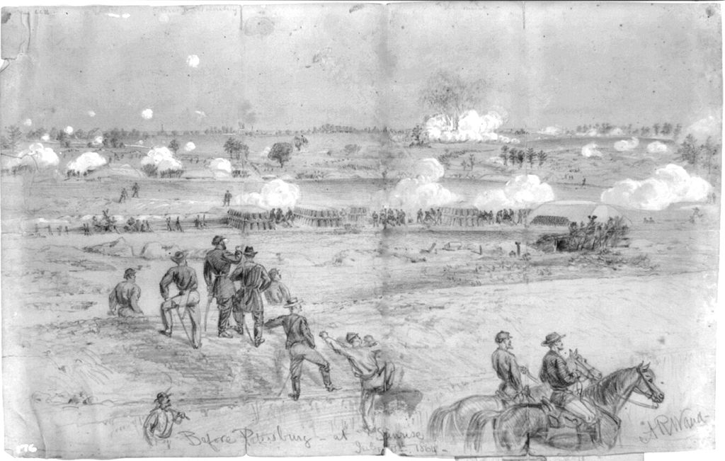 Alfred Waud sketch of the explosion of the Federal mine at the "Crater".