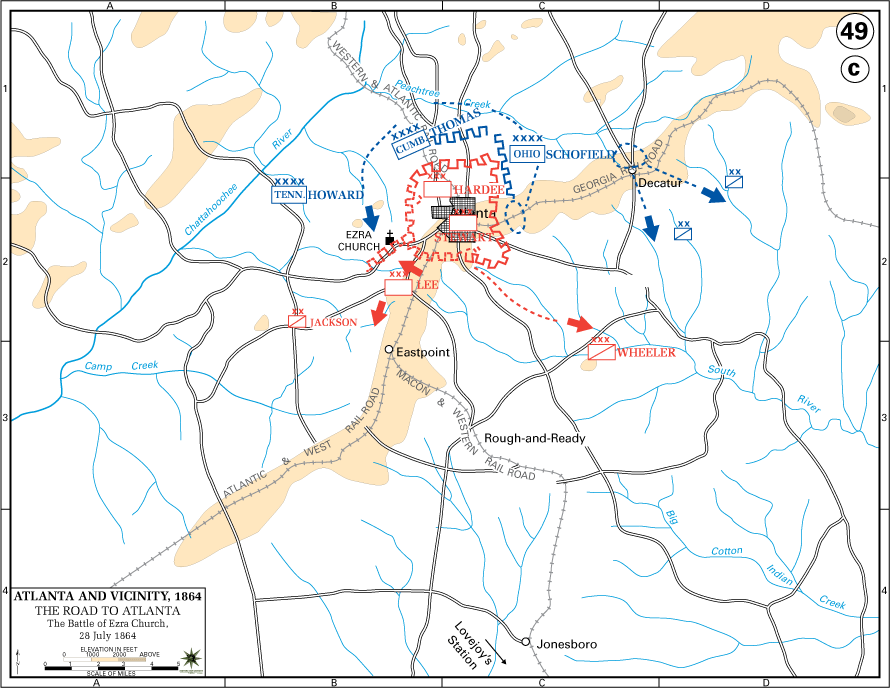 Map of Action and Troop Dispositions Around Atlanta (courtesy of osmins.org)