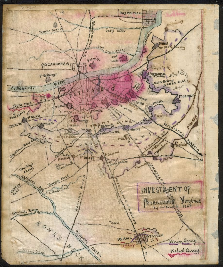 The Petersburg Area, showing Ream's Station towards the bottom of the map. (Library of Congress)