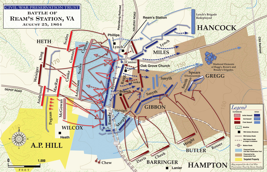 The final Confederate attack at Ream's Station, which shattered the Federal Second Corps (Reprinted from the Civil War Trust)