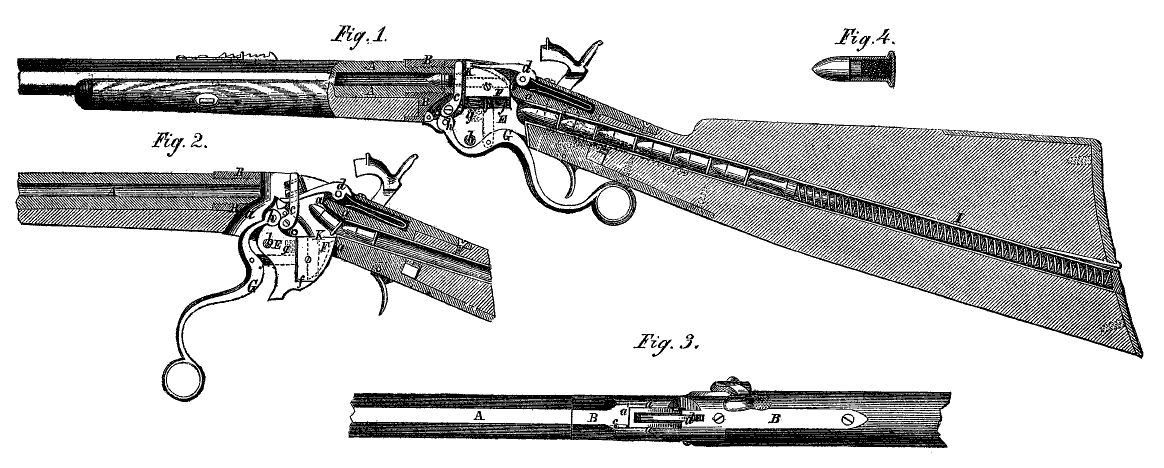 Cross-diagram of a Spencer Rifle, showing its breech-loading capability. 