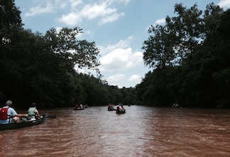 Heavy rains made for a high river for the 2014 Civil War Paddle (photo by Chris Mackowski)