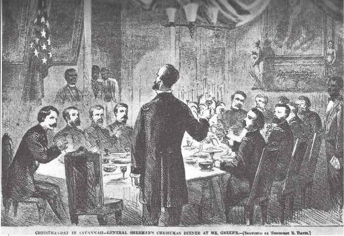 Sherman's Christmas Dinner in Savannah. This sketch was published in Harper's Weekly on January 28, 1865.