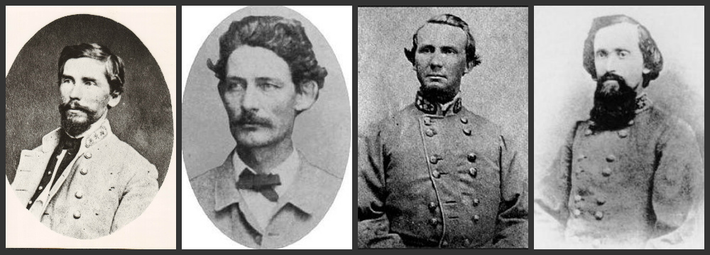 L to R - Maj. Gen. Patrick Cleburne, Brig. Gens. Hiram Granbury, States Rights Gist, & Otto F. Strahl