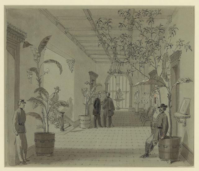 The interior of the Charles Green house, Sherman's headquarters in Savannah. It was from this house that Hitchcock wrote his letter of December 24, 1864. Hitchcock called the residence "one of the finest in the city."