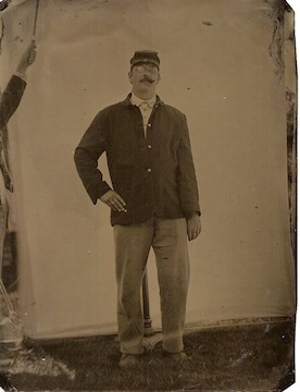 Tom Schobert strikes a jaunty pose as his great-great grand uncle, Pvt. Frank Krug