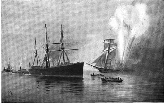 The "Caleb Cushing" exploded around 2 PM on June 27, 1863. (Image from "The Rudder", Vol. 16.