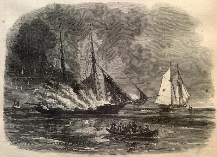 The "Caleb Cushing" burns in a print from the July 11, 1863 edition of "Harper's Weekly"
