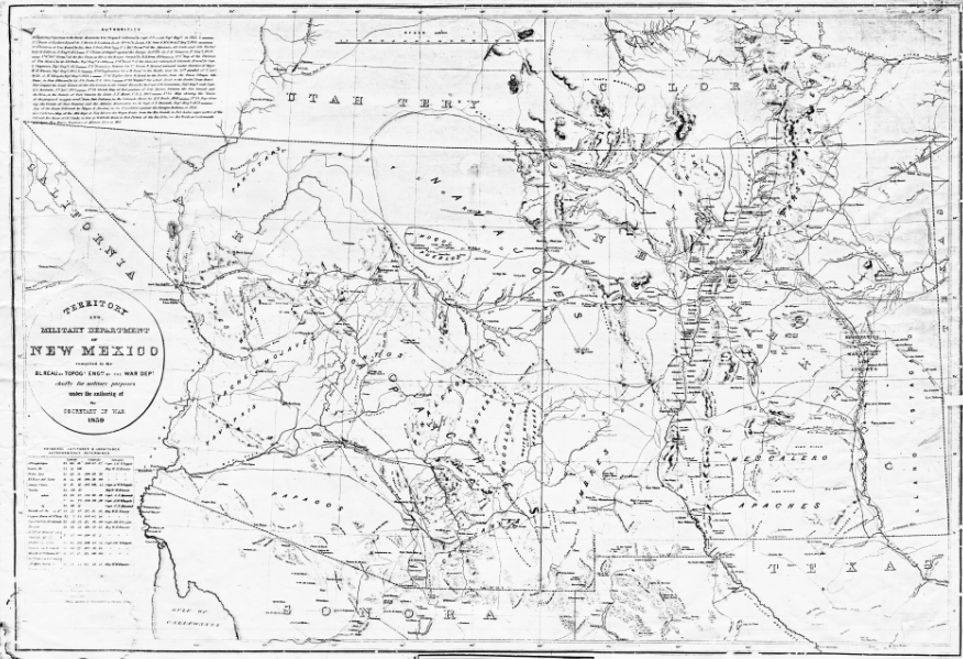 Territory and Military Department of New Mexico, U.S. War Department, 1859. Courtesy of Sharlot Hall Museum.