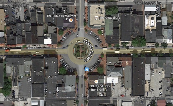 Aerial view of the square at Gettysburg.