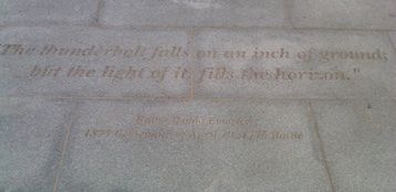 A quote from poet Ralph Waldo Emerson at the North Bridge in Concord.