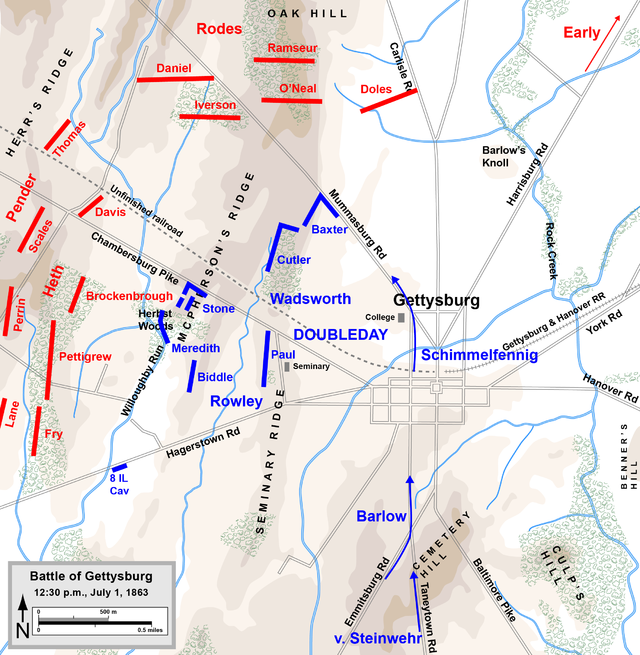 Gettysburg, July 1st-Noon. Map by Hal Jespersen, www.posix.com/CW