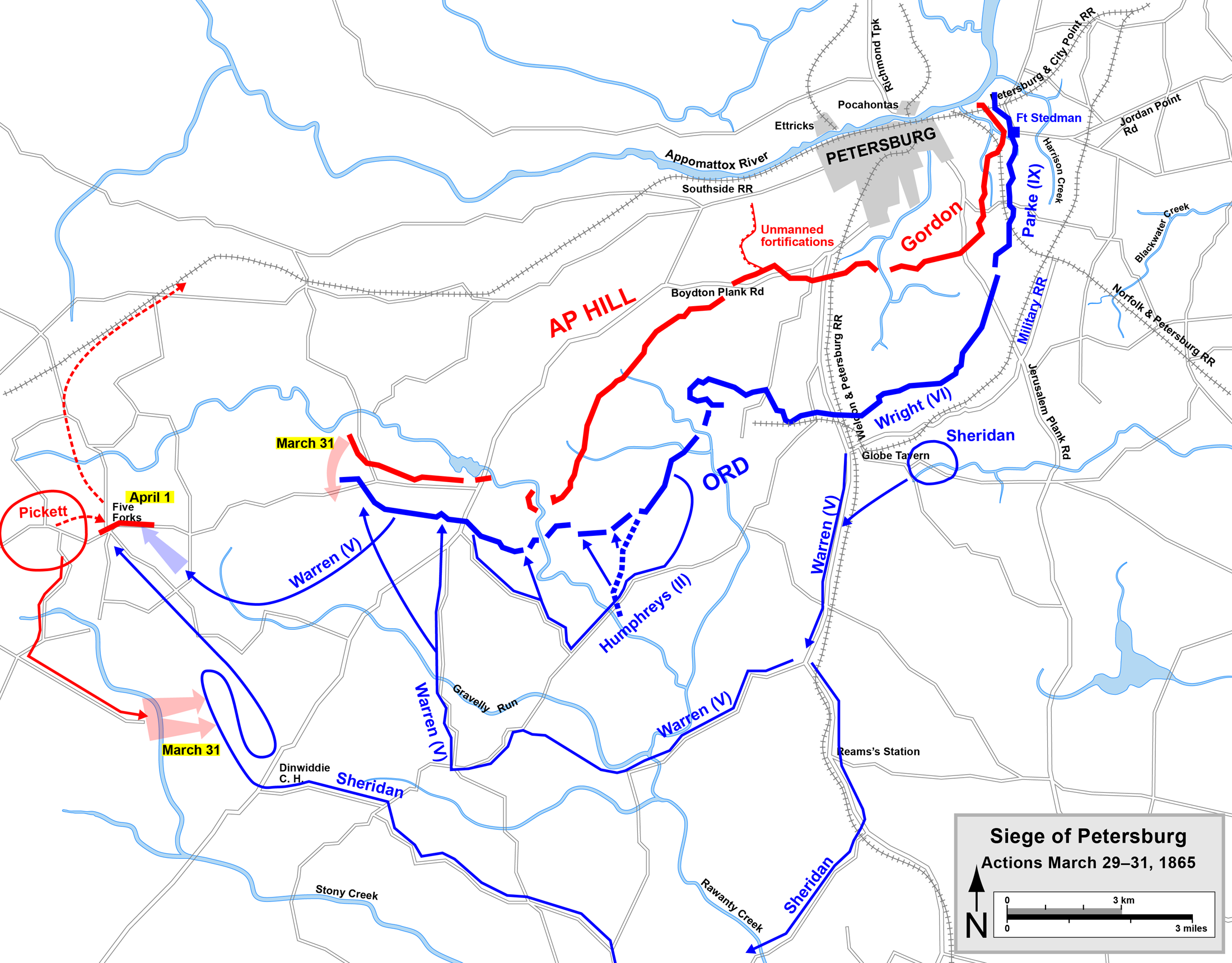 Petersburg Actions March 29-April 1st. Map by Hal Jespersen.http://www.cwmaps.com/freemaps.html
