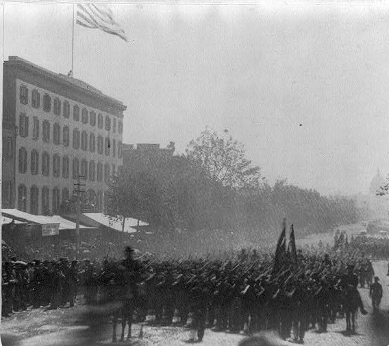 Detail of a Stereograph showing the Grand Review of the Union Army veterans on Pennsylvania Avenue, Washington, D.C., May 23-24, 1865. Courtesy Library of Congress.