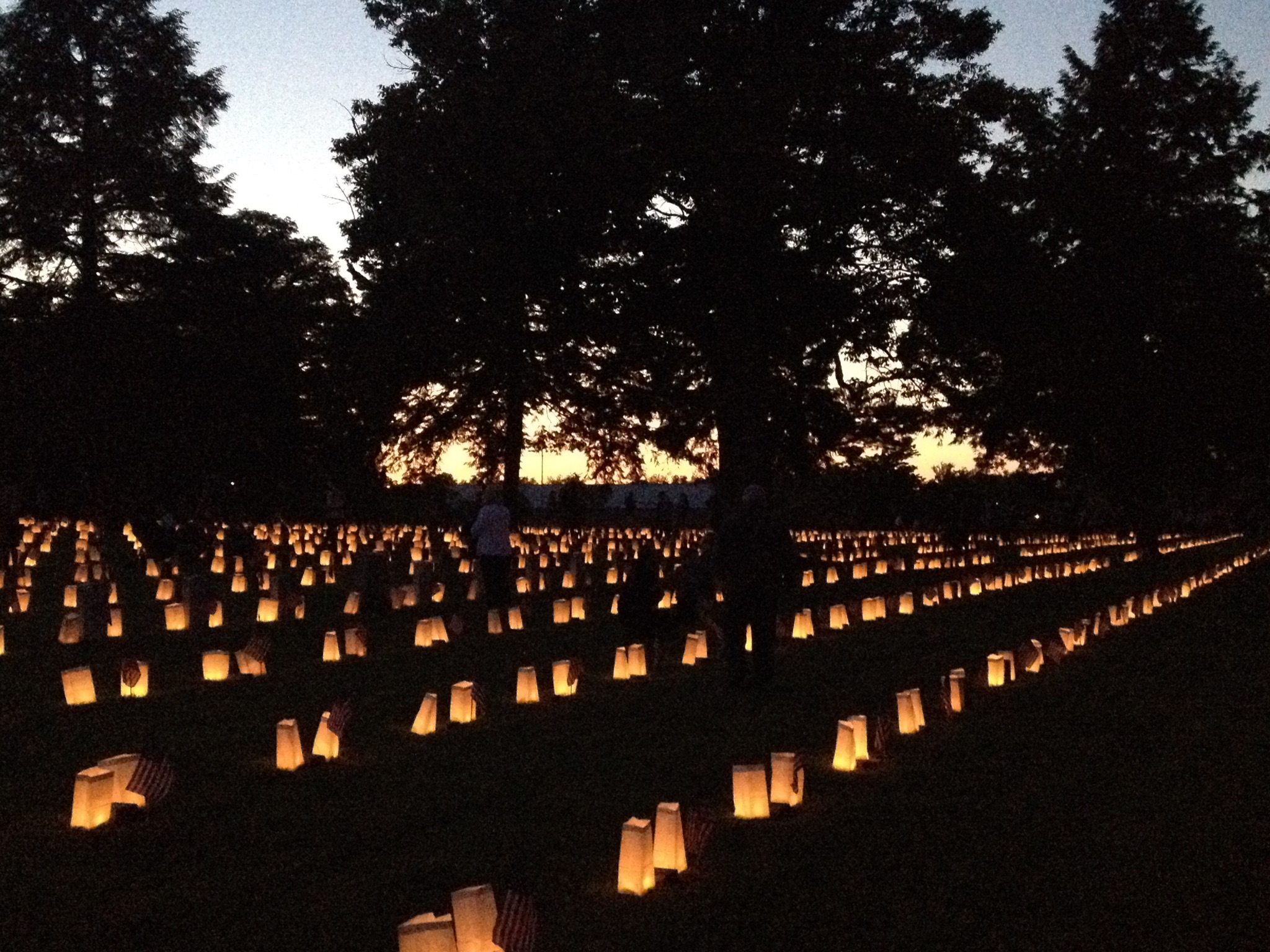 Fredericksburg National Cemetery Luminary. Each lighted candle and bag is marking a grave. Fredericksburg National Cemetery Luminary. Each lighted candle and bag marking a grave. Some of those graves contain the remains of multiple unknown soldiers. (Photo courtesy of Chris Mackowski)