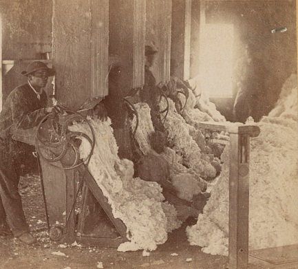 The interior of a cotton ginning mill, South Carolina.