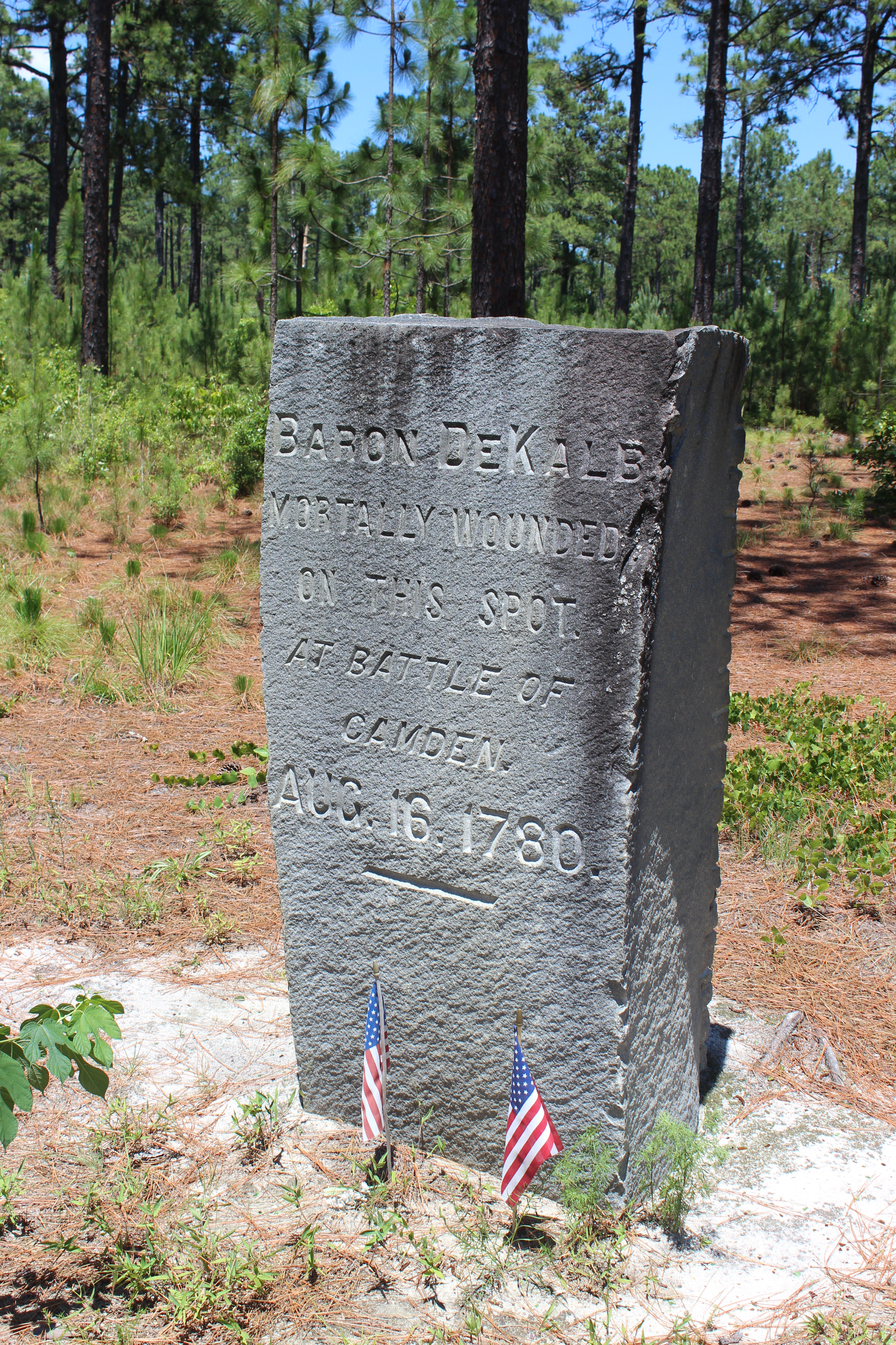 Monument on the Camden Battlefield marking the general area where de Kalb was mortally wounded