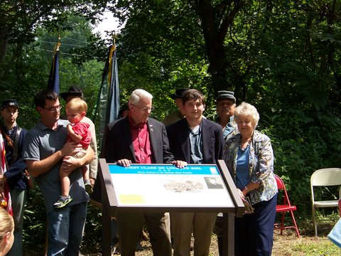 Civil War Trails Marker unveiling.  Rob Orrison with son Carter, VA Sen. Richard Black with grandson and Anne Crocker