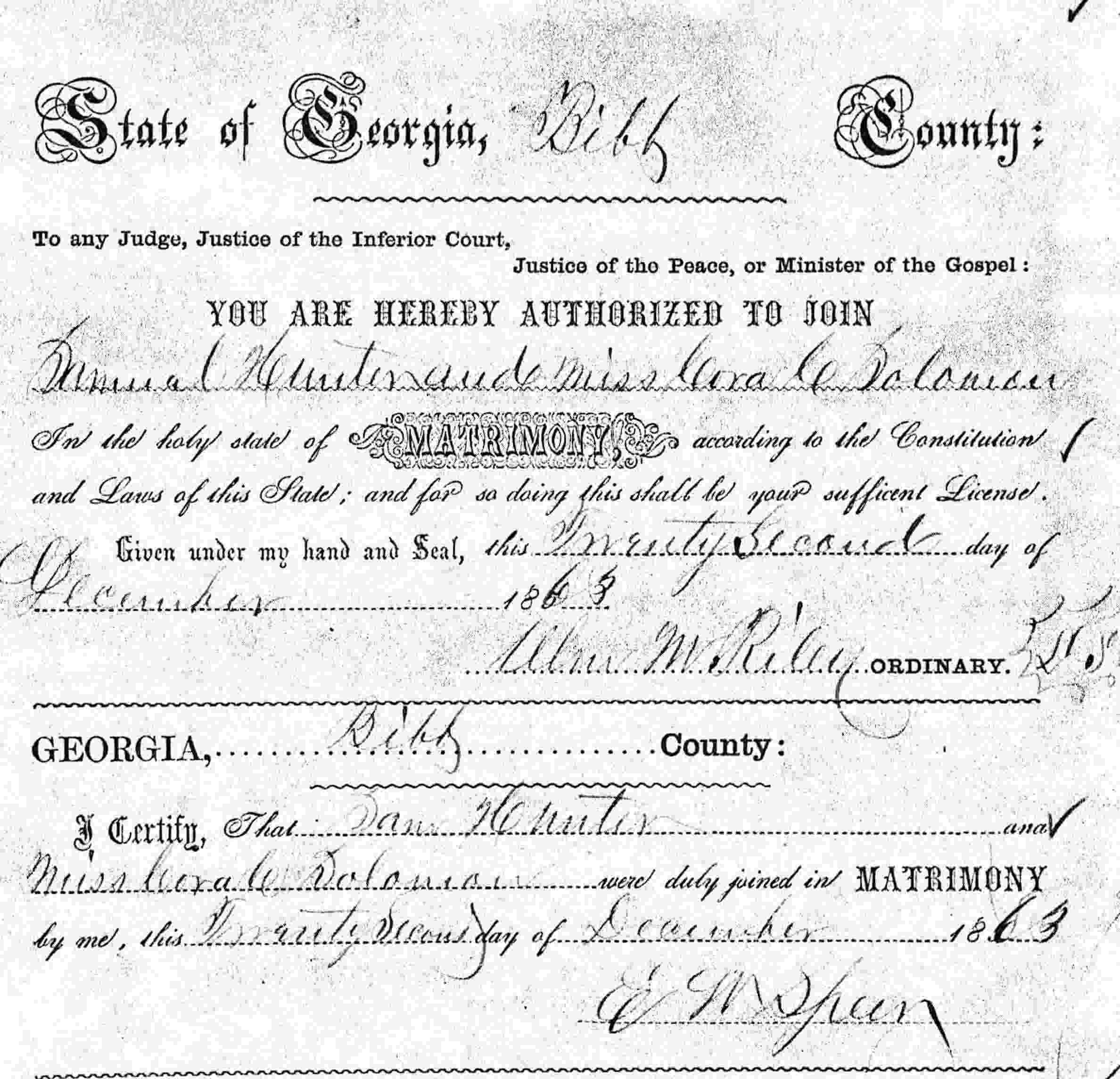 Hunter-Solomon Marriage License