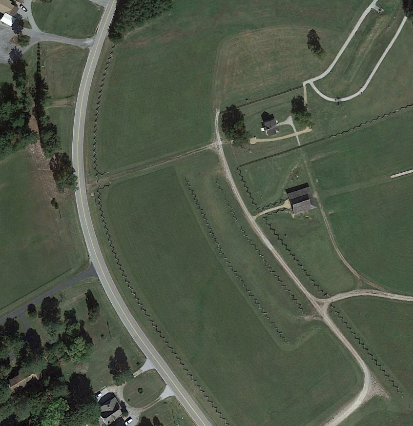 An aerial image viewed using Google Earth shows the discolored ribbon extending from the Hart farm to Duncan Road