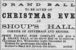 An advertisement for a Grand Christmas Eve Ball in Dayton Ohio, 1862.