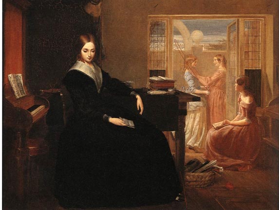 No reliable photographs of Arabella Griffith Barlow have survived; but this painting - "The Governess" - hints at her life during the antebellum period. (This artwork was published in the US before 1923 and public domain in the US.)