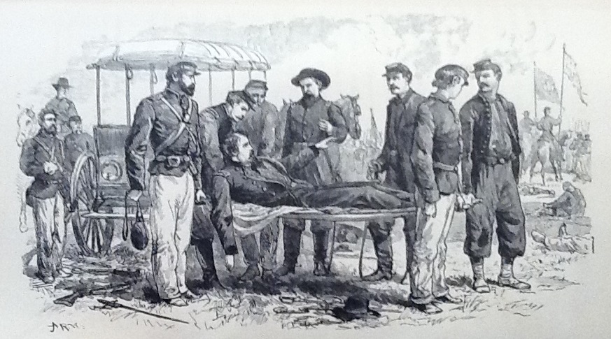 General Hancock wounded at Gettysburg (Illustration from "Life of Hancock" published in the 1880's)