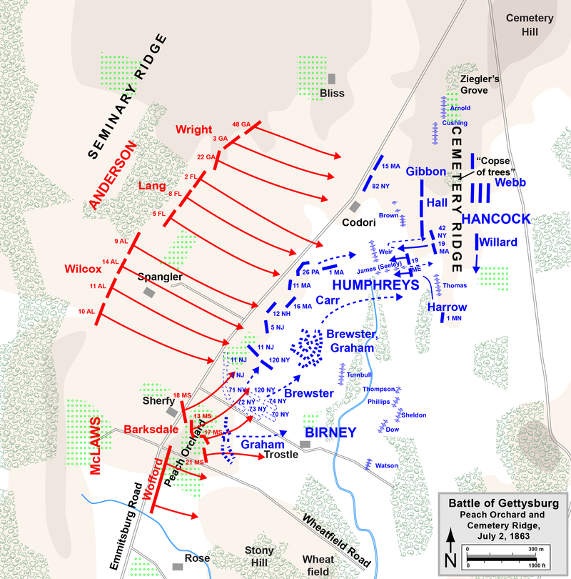 The assault on Cemetery Ridge, July 2nd, 1863. Map courtesy of Hal Jesperson. www.posix.com/CW