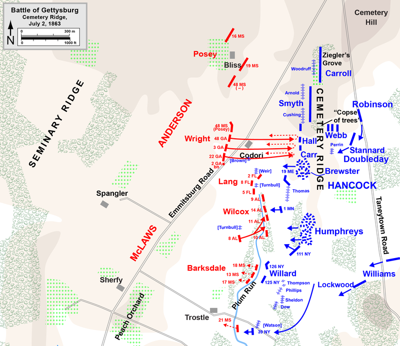 Confederate high water mark on July 2nd. Map courtesy of the Hal Jesperson. www.posix.com/CW