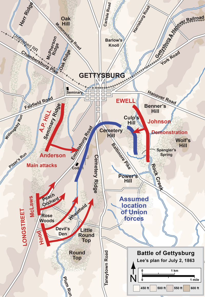 Lee's July 2nd battle plan. Map courtesy of Hal Jespersen. www.posix.com/CW