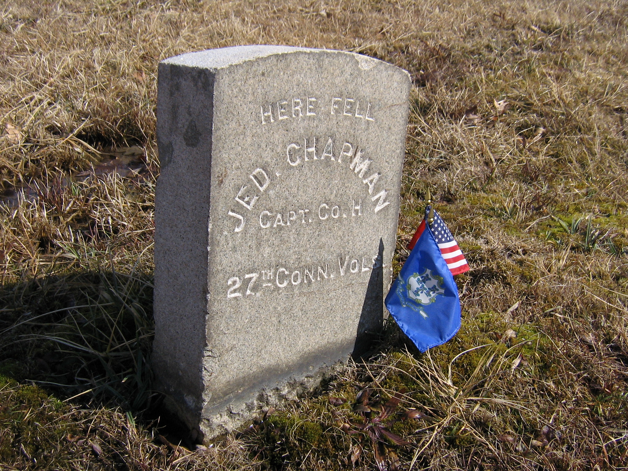 Monument in the Wheatfield to Captain Jedediah Chapman of the 27th Connecticut.