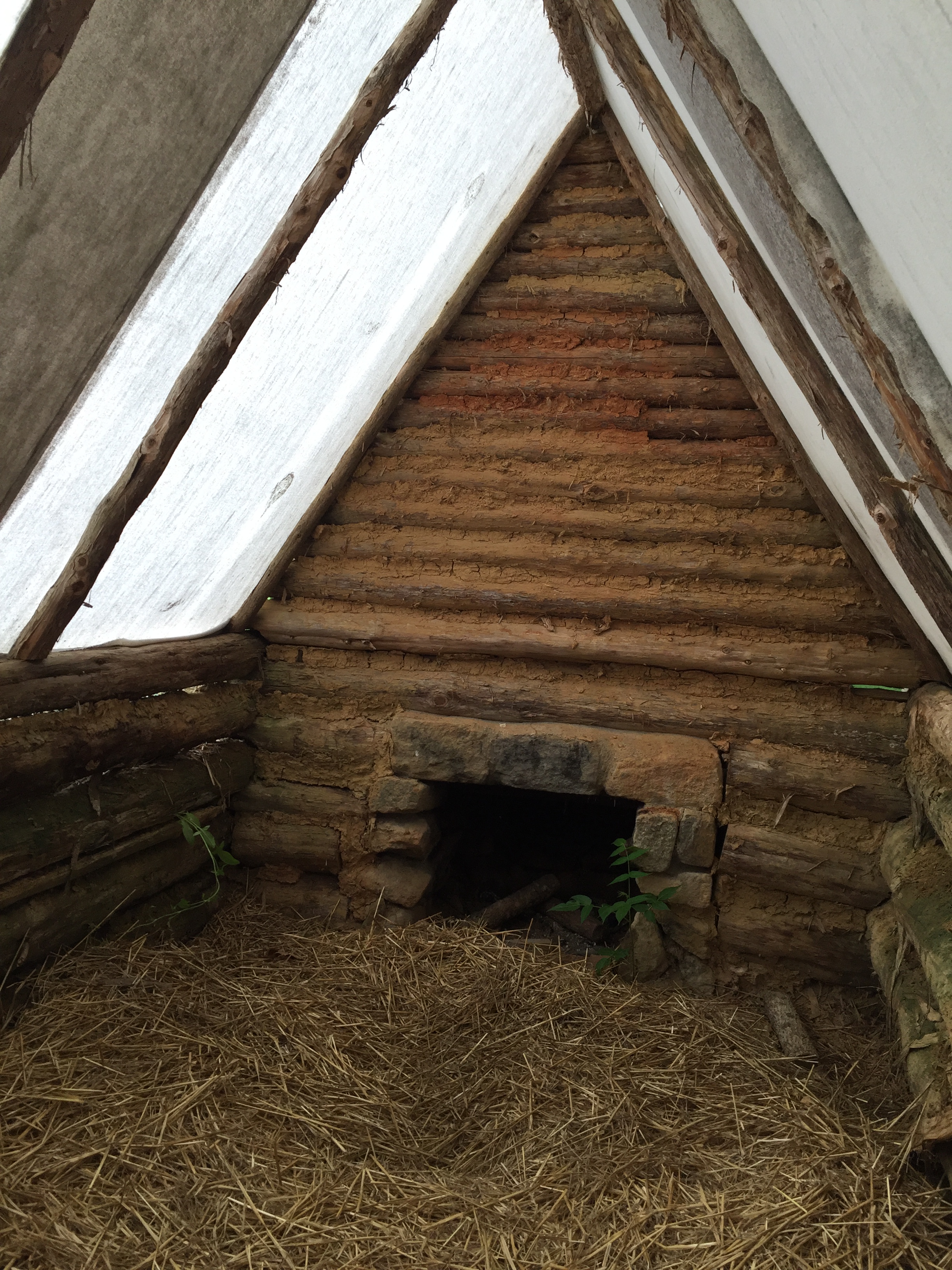 Interior of a replica soldier hut on the ground of the White Oak Museum & Stafford Research Center. 