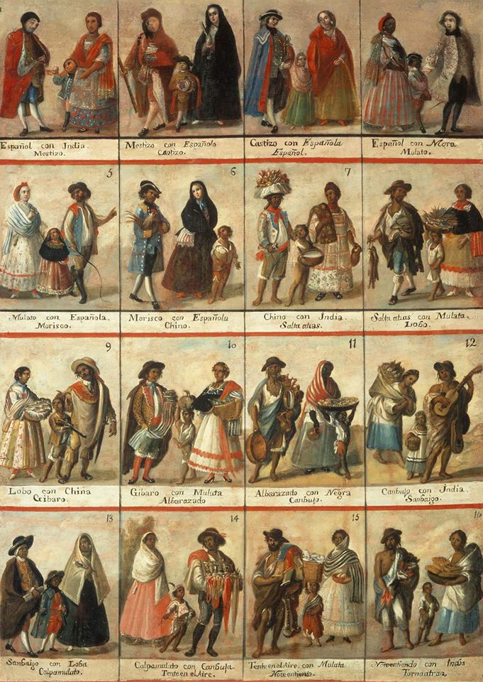 Proving especially difficult for the census compilers, there were even categories for the varying degrees of racial mixture, as this eighteenth century painting makes clear. (Museo Nacional del Virreinato)