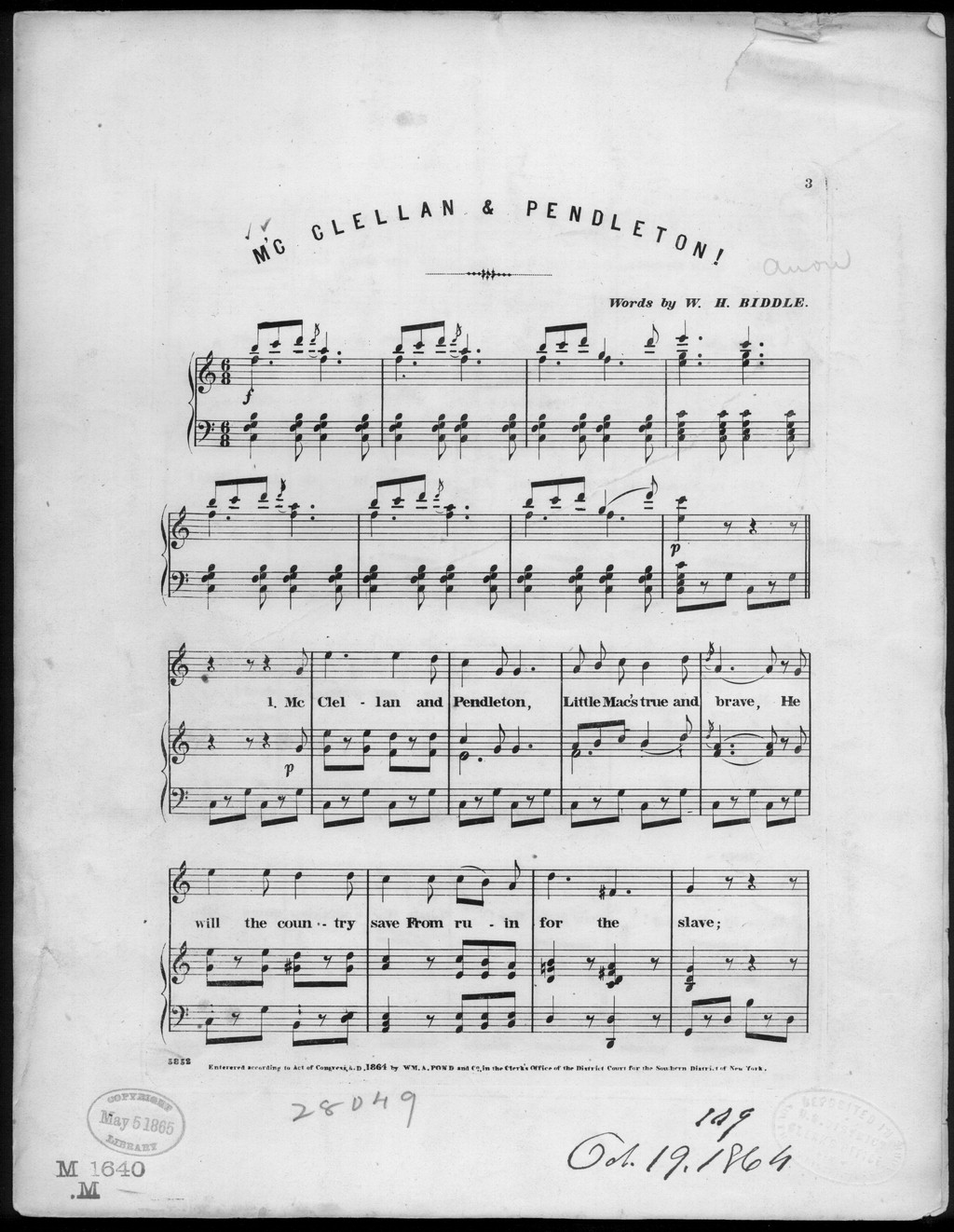 McClellan and Pendleton Sheet Music (Library of Congress, Music Division)