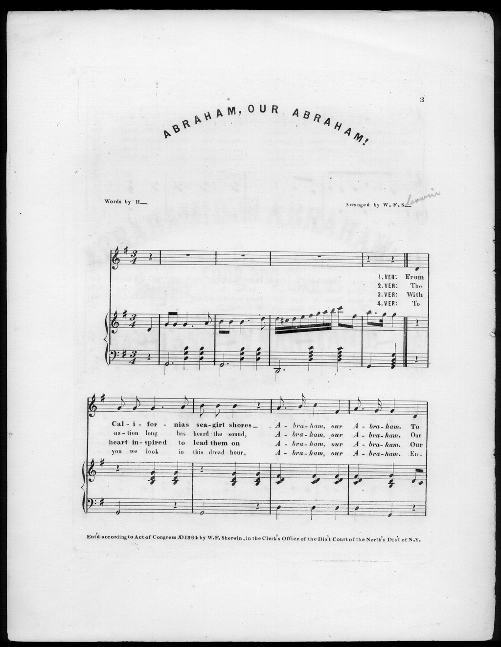 "Abraham, Our Abraham" - 1864 sheet music. The cover announces that the lyrics are sung to the tune "Maryland, My Maryland." ( Library of Congress, Music Division)