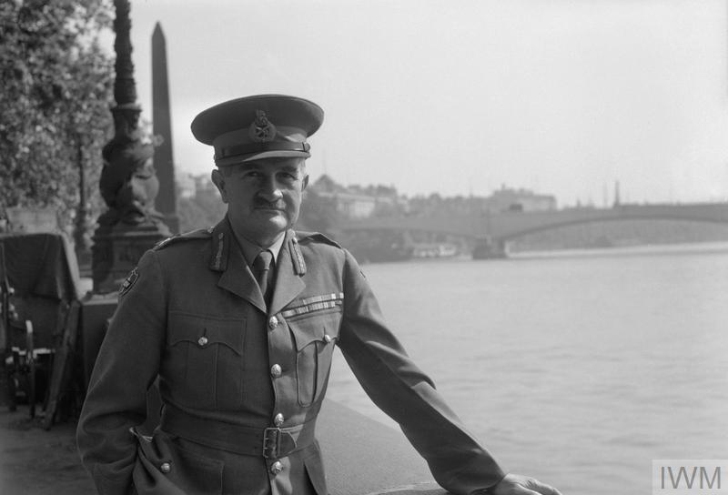 GENERAL SIR WILLIAM SLIM, LONDON, ENGLAND, UK, JUNE 1945 (D 25026) A portrait of General Sir William Slim, standing on the Embankment in London. Behind him can be seen Cleopatra's Needle, and Waterloo Bridge is also visible in the background. Copyright: © IWM. Original Source: http://www.iwm.org.uk/collections/item/object/205202051