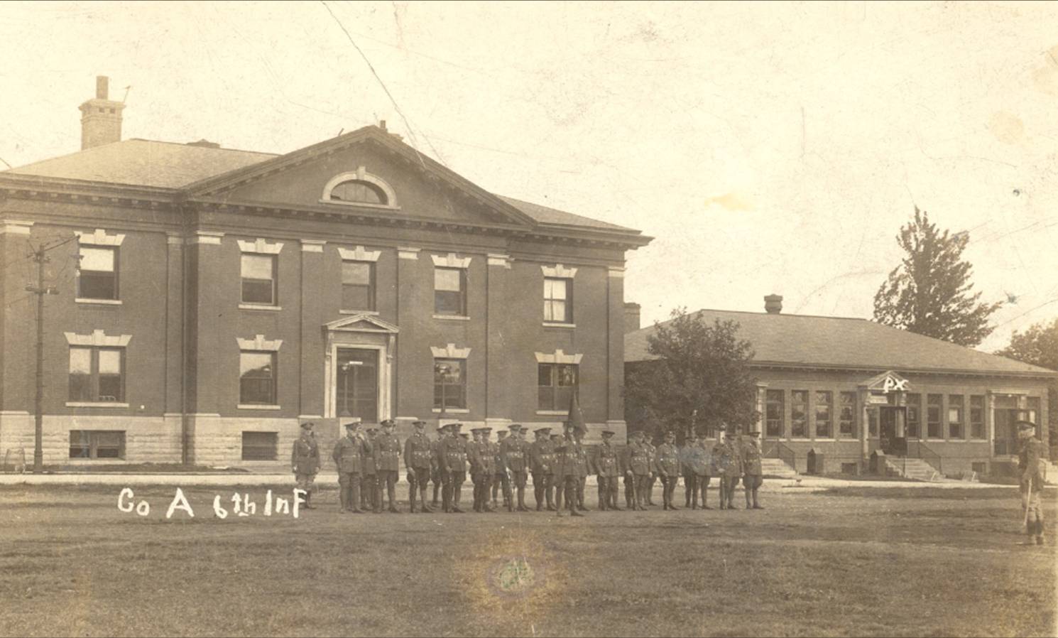 The historic 1905 and 1918 Jefferson Barracks Post Exchange Buildings in the 1920s. Image courtesy of the Missouri Civil War Museum.