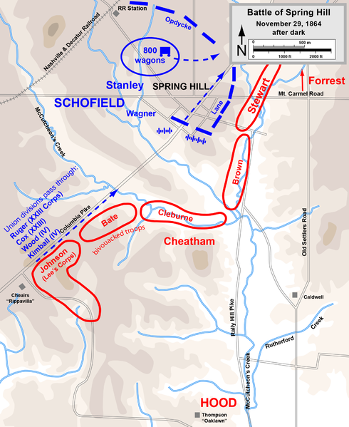 Battle of Spring Hill, After Dark, Nov 29, 1864. Map created by Hal Jesperson. www.cwmaps.com