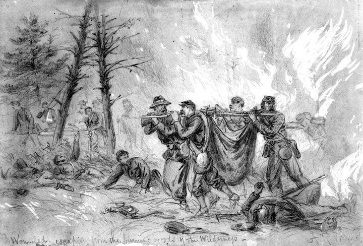 Rescuing the wounded from burning woods.JPG